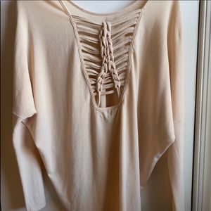 Cage Back Top Ya Los Angeles Tunic New with Tags Peachy Tan Open Back